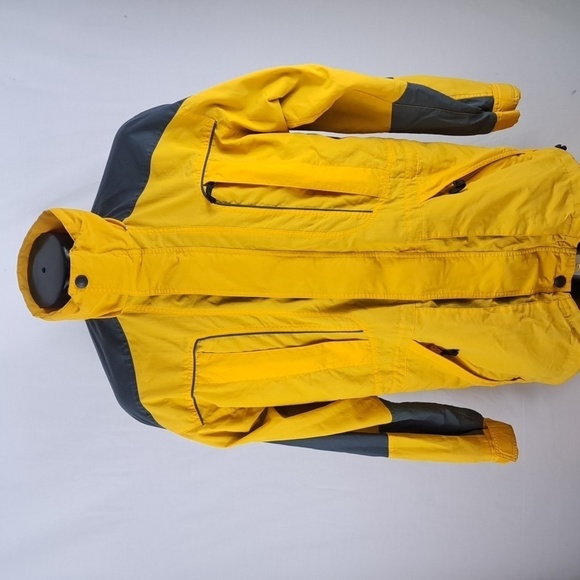 Gerry outdoors multipocket double zipper snap front lined yellow & gray med coat - Picture 2 of 7